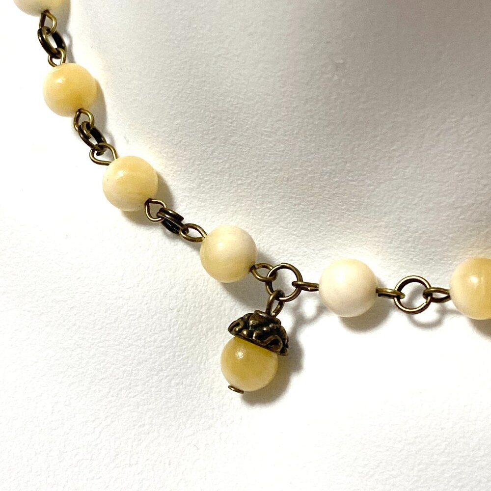 Natural Yellow Calcite Necklace, Bronze Acorn+Genuine Gemstone Adjustable Choker